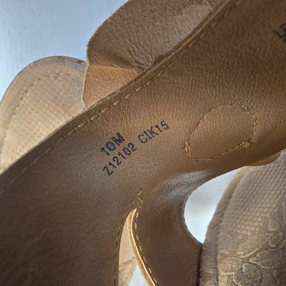 BOC BORN JAMAICA LEATHER FLOWER CORK WEDGE SLIDE SANDAL BEIGE SIZE 10 EUC WOMENS - Picture 3 of 10